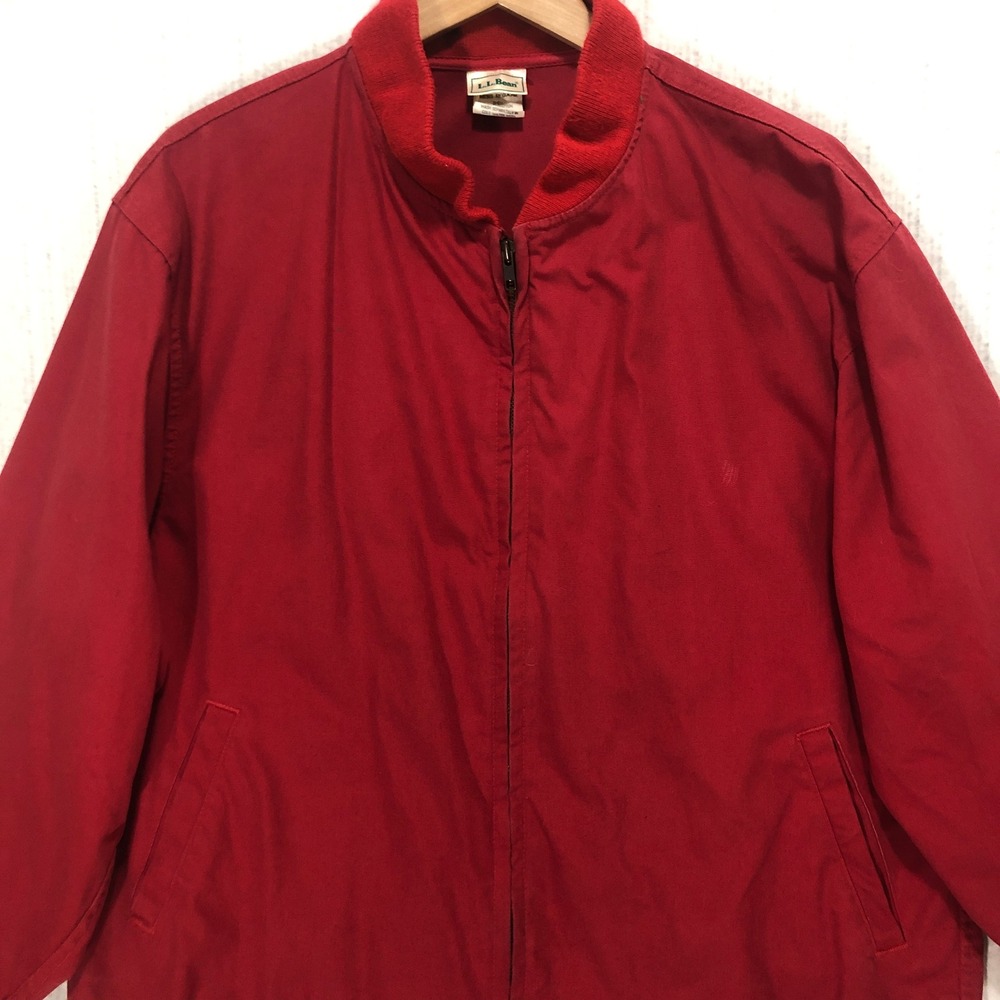 LL Bean Mens Red Cotton Harrington Bomber Jacket Vintage M162 Regular L